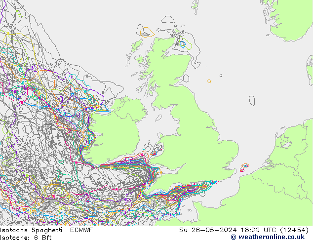 Isotachs Spaghetti ECMWF Dom 26.05.2024 18 UTC