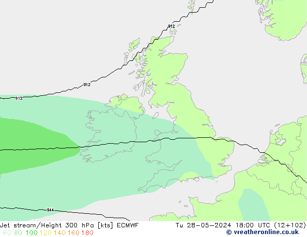 Jet stream/Height 300 hPa ECMWF Tu 28.05.2024 18 UTC