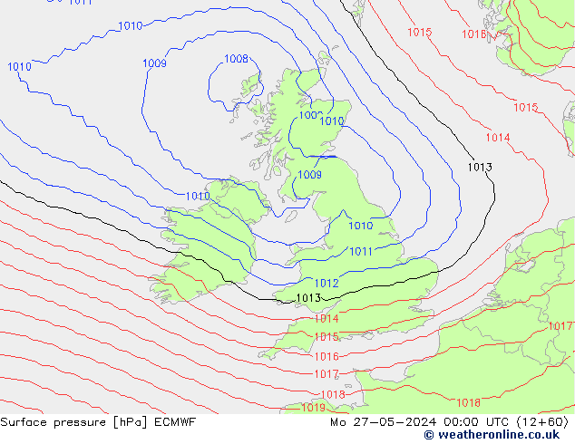 Atmosférický tlak ECMWF Po 27.05.2024 00 UTC