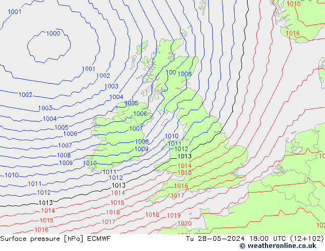 Pressione al suolo ECMWF mar 28.05.2024 18 UTC