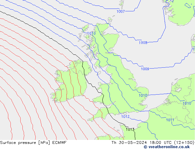 Presión superficial ECMWF jue 30.05.2024 18 UTC