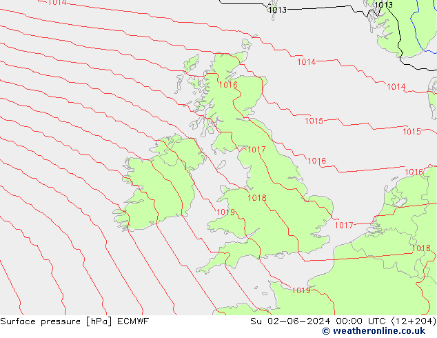 Pressione al suolo ECMWF dom 02.06.2024 00 UTC