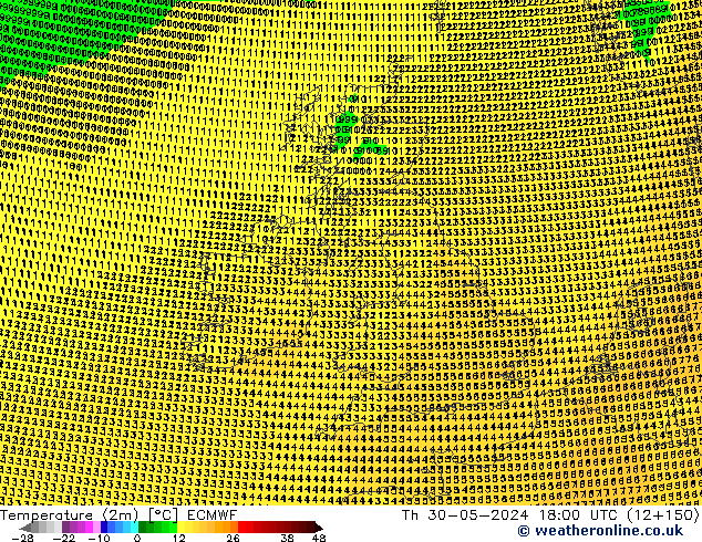 Temperatura (2m) ECMWF gio 30.05.2024 18 UTC