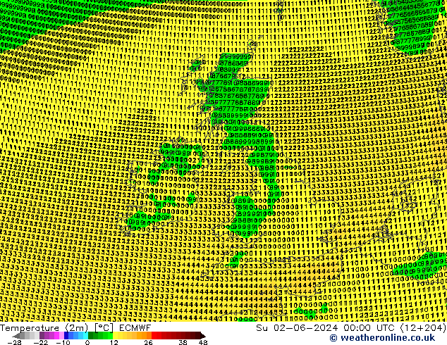 mapa temperatury (2m) ECMWF nie. 02.06.2024 00 UTC