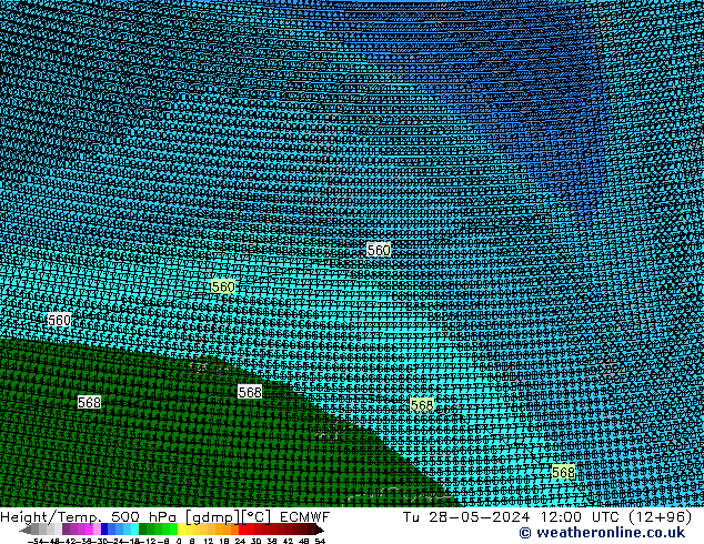 Height/Temp. 500 hPa ECMWF Tu 28.05.2024 12 UTC