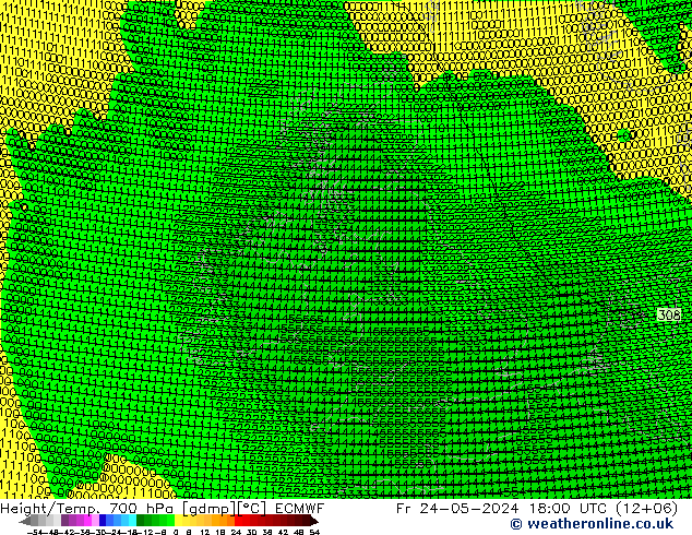 Geop./Temp. 700 hPa ECMWF vie 24.05.2024 18 UTC