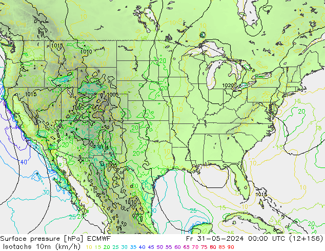 Isotachen (km/h) ECMWF Fr 31.05.2024 00 UTC