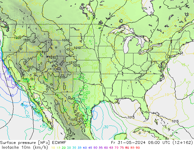 Eşrüzgar Hızları (km/sa) ECMWF Cu 31.05.2024 06 UTC