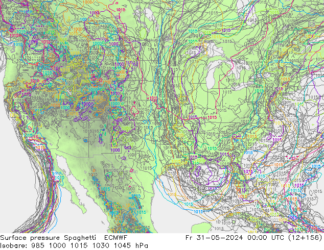 Presión superficial Spaghetti ECMWF vie 31.05.2024 00 UTC