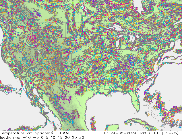 Temperature 2m Spaghetti ECMWF Fr 24.05.2024 18 UTC