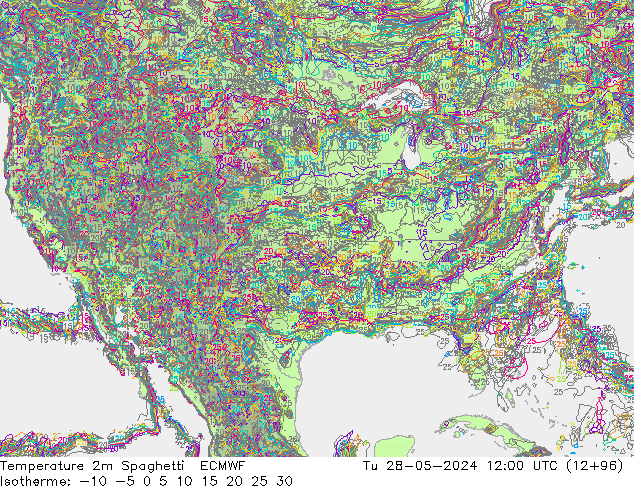 Temperature 2m Spaghetti ECMWF Tu 28.05.2024 12 UTC