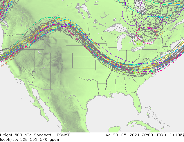 Géop. 500 hPa Spaghetti ECMWF mer 29.05.2024 00 UTC