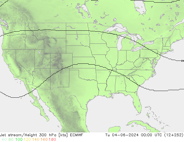 Prąd strumieniowy ECMWF wto. 04.06.2024 00 UTC