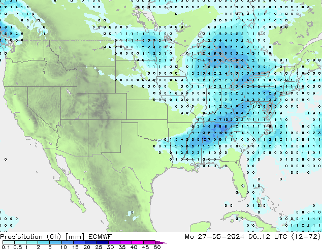 Precipitation (6h) ECMWF Mo 27.05.2024 12 UTC