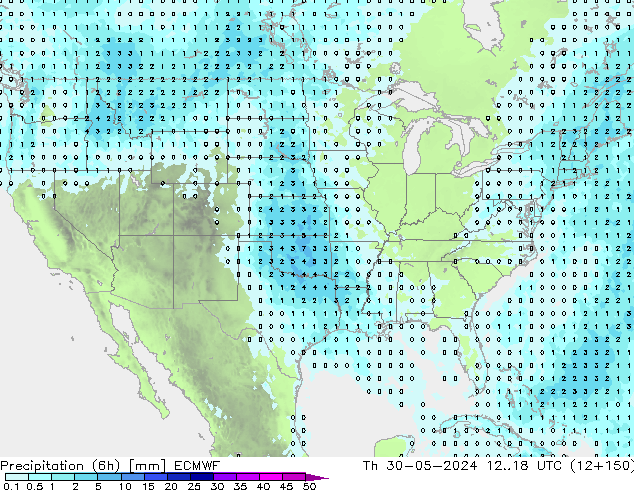 осадки (6h) ECMWF чт 30.05.2024 18 UTC