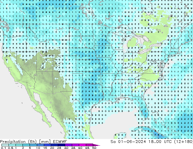 Precipitation (6h) ECMWF So 01.06.2024 00 UTC