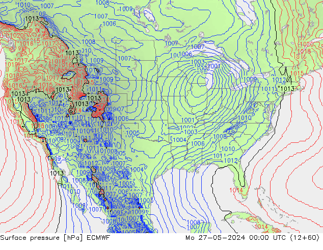 Presión superficial ECMWF lun 27.05.2024 00 UTC