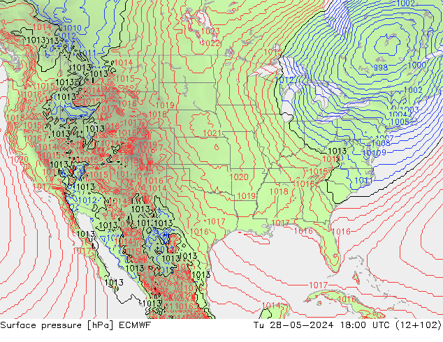 pressão do solo ECMWF Ter 28.05.2024 18 UTC