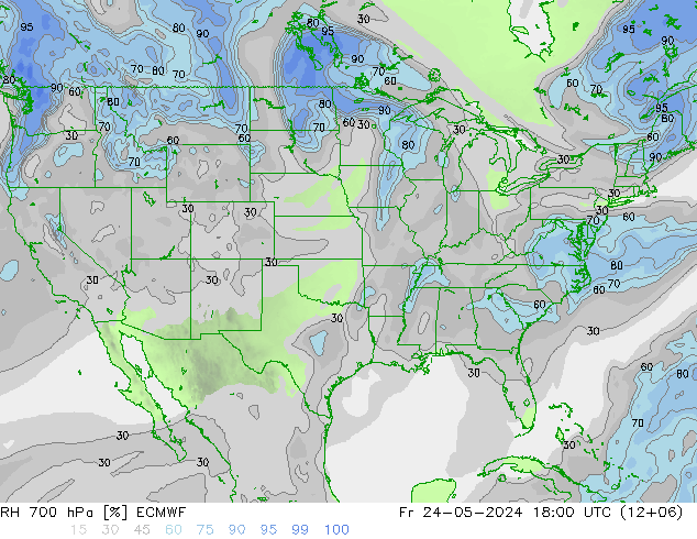 RH 700 hPa ECMWF Fr 24.05.2024 18 UTC