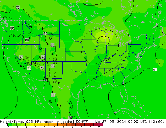 Geop./Temp. 925 hPa ECMWF lun 27.05.2024 00 UTC