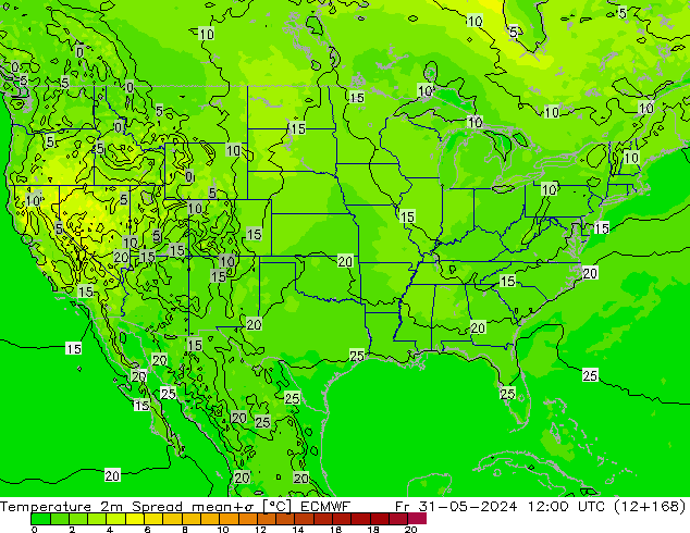 Temperaturkarte Spread ECMWF Fr 31.05.2024 12 UTC