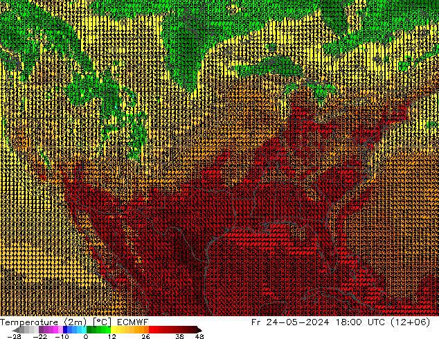 Temperature (2m) ECMWF Fr 24.05.2024 18 UTC