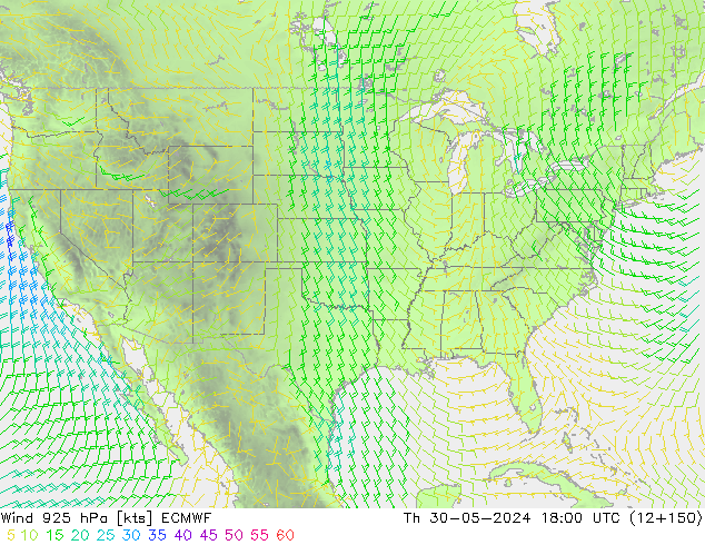 Vento 925 hPa ECMWF gio 30.05.2024 18 UTC