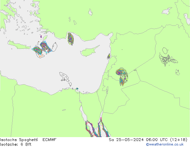 Isotachs Spaghetti ECMWF сб 25.05.2024 06 UTC