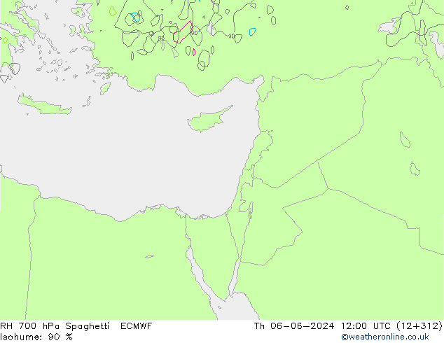 RH 700 hPa Spaghetti ECMWF czw. 06.06.2024 12 UTC