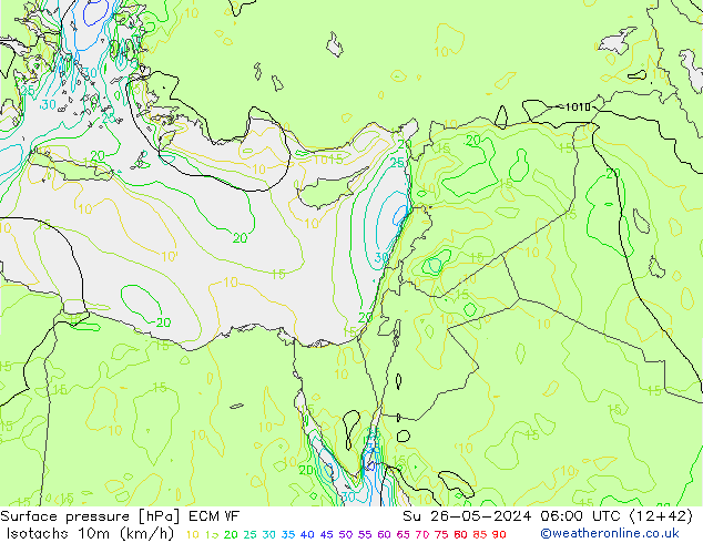 Isotachs (kph) ECMWF Dom 26.05.2024 06 UTC