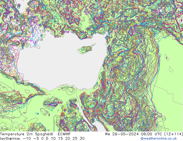 mapa temperatury 2m Spaghetti ECMWF śro. 29.05.2024 06 UTC