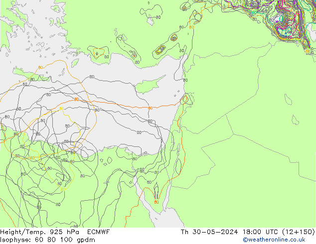 Yükseklik/Sıc. 925 hPa ECMWF Per 30.05.2024 18 UTC