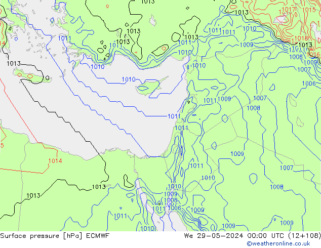 Presión superficial ECMWF mié 29.05.2024 00 UTC