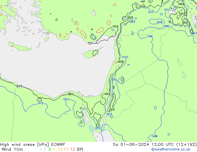 High wind areas ECMWF сб 01.06.2024 12 UTC