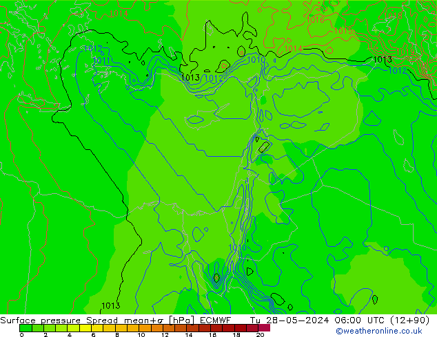 приземное давление Spread ECMWF вт 28.05.2024 06 UTC