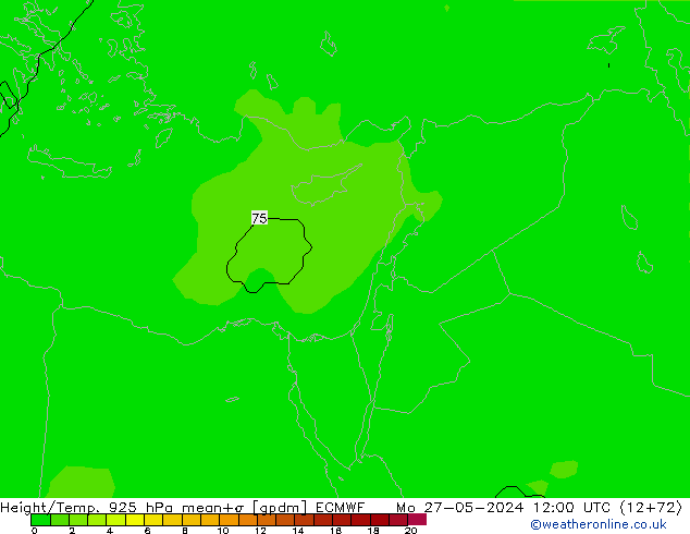 Height/Temp. 925 hPa ECMWF pon. 27.05.2024 12 UTC