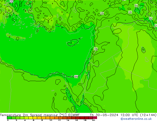 Temperature 2m Spread ECMWF Th 30.05.2024 12 UTC