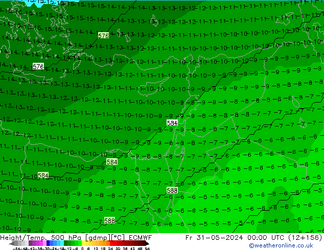 Yükseklik/Sıc. 500 hPa ECMWF Cu 31.05.2024 00 UTC