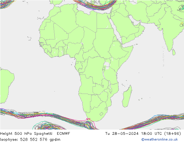 Height 500 hPa Spaghetti ECMWF Ter 28.05.2024 18 UTC