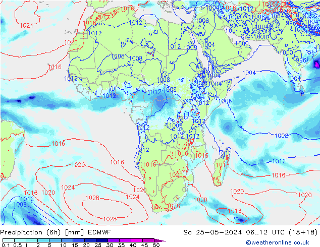 Precipitation (6h) ECMWF Sa 25.05.2024 12 UTC