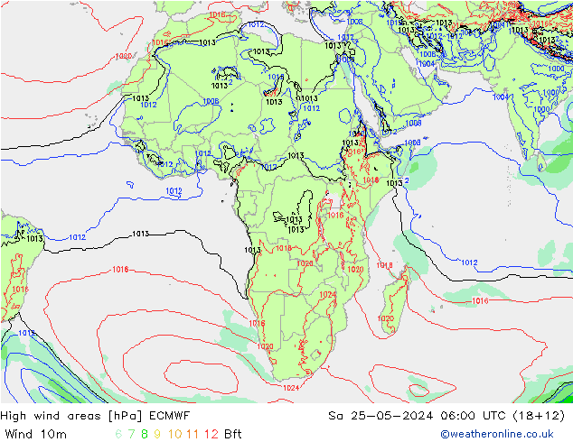 High wind areas ECMWF Sa 25.05.2024 06 UTC