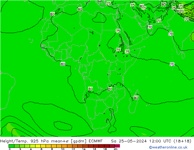 Height/Temp. 925 hPa ECMWF Sa 25.05.2024 12 UTC