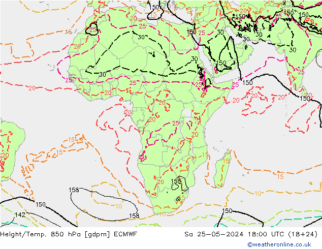 Height/Temp. 850 hPa ECMWF Sáb 25.05.2024 18 UTC