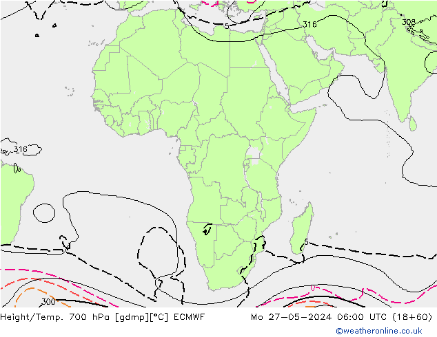 Géop./Temp. 700 hPa ECMWF lun 27.05.2024 06 UTC