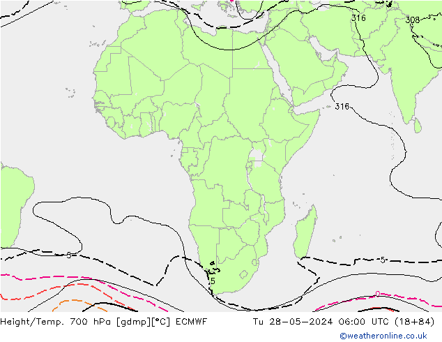 Height/Temp. 700 hPa ECMWF mar 28.05.2024 06 UTC