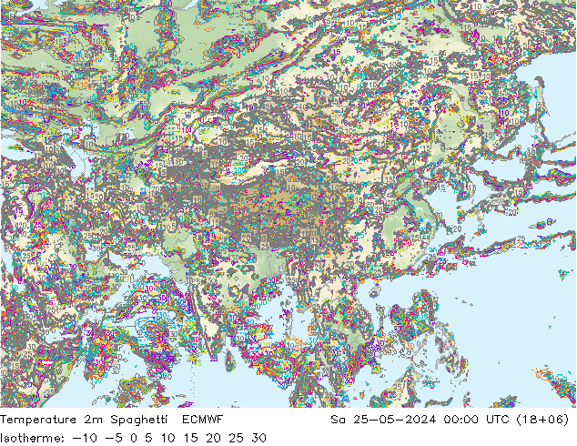 Temperatura 2m Spaghetti ECMWF sab 25.05.2024 00 UTC