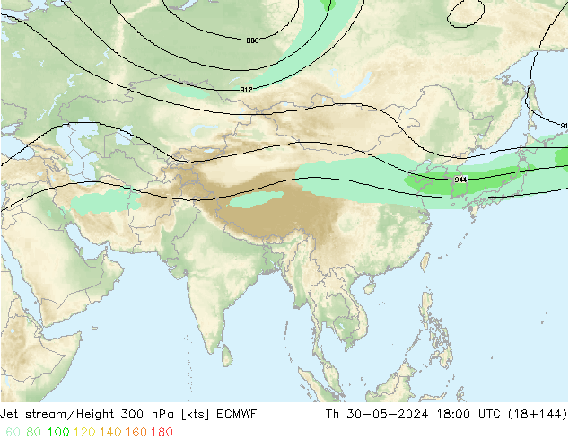 Jet stream ECMWF Qui 30.05.2024 18 UTC