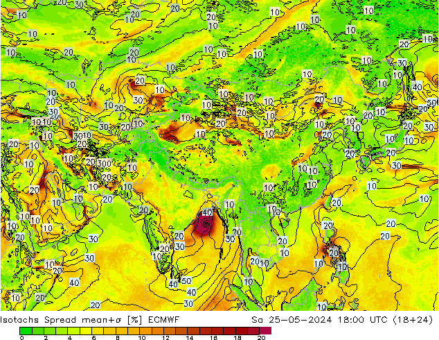 Izotacha Spread ECMWF so. 25.05.2024 18 UTC