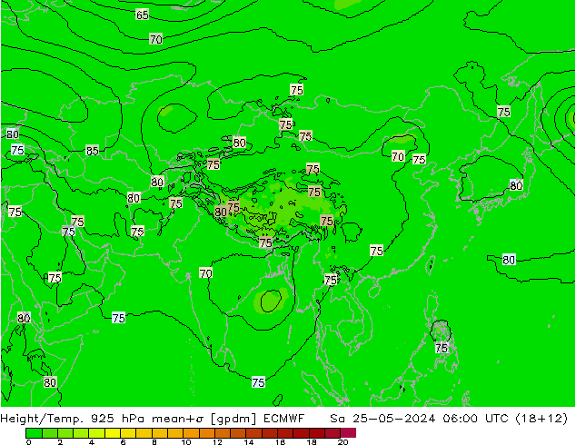 Géop./Temp. 925 hPa ECMWF sam 25.05.2024 06 UTC