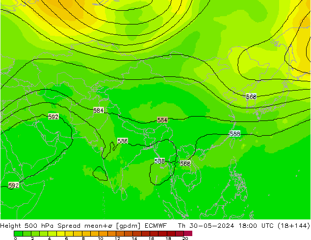 Hoogte 500 hPa Spread ECMWF do 30.05.2024 18 UTC